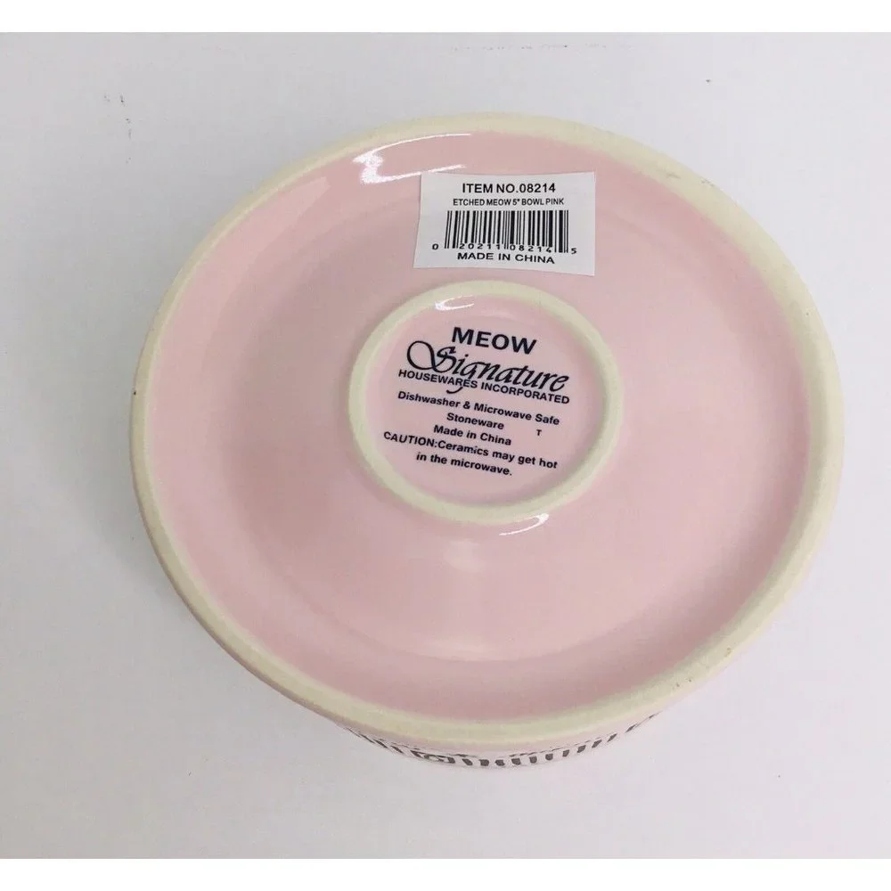 MEOW Pet Bowl 4.5 X 2” PINK Food Water Cat Kitty Signature Stoneware New
